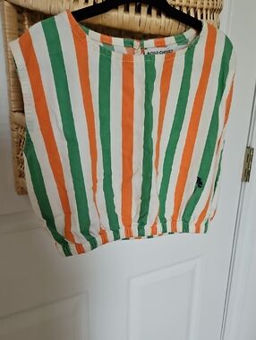 Bobo Choses Green, Orange & White Striped Cropped Top